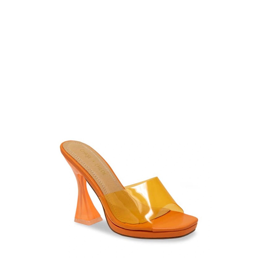 Chase + Chloe Estelle Orange Clear Flared Heel Square Toe Slide Sandals Size 7